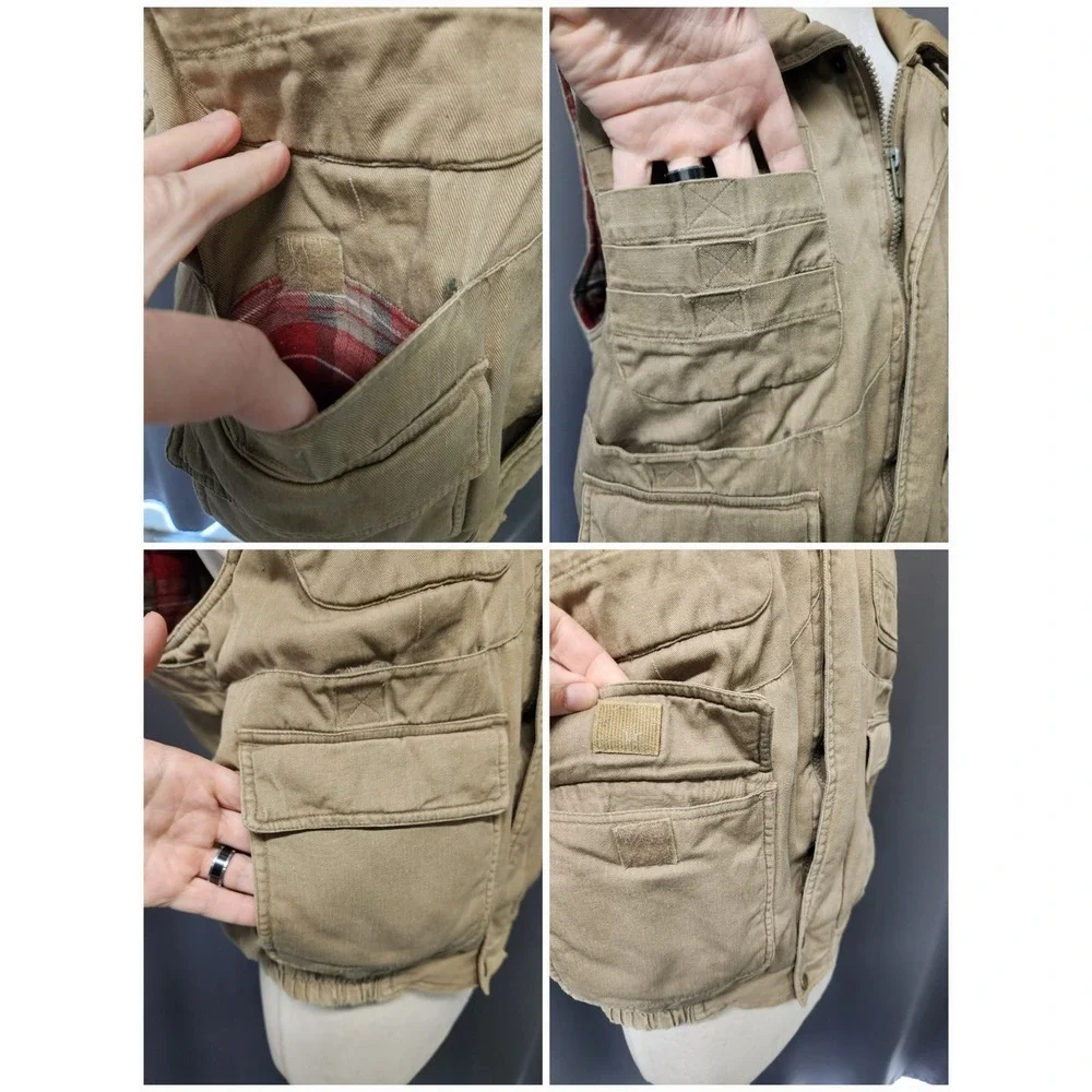 Vintage Willow Bay Vest Tan Utility Flannel Lined‎ Multi-Pocket Workwear Medium